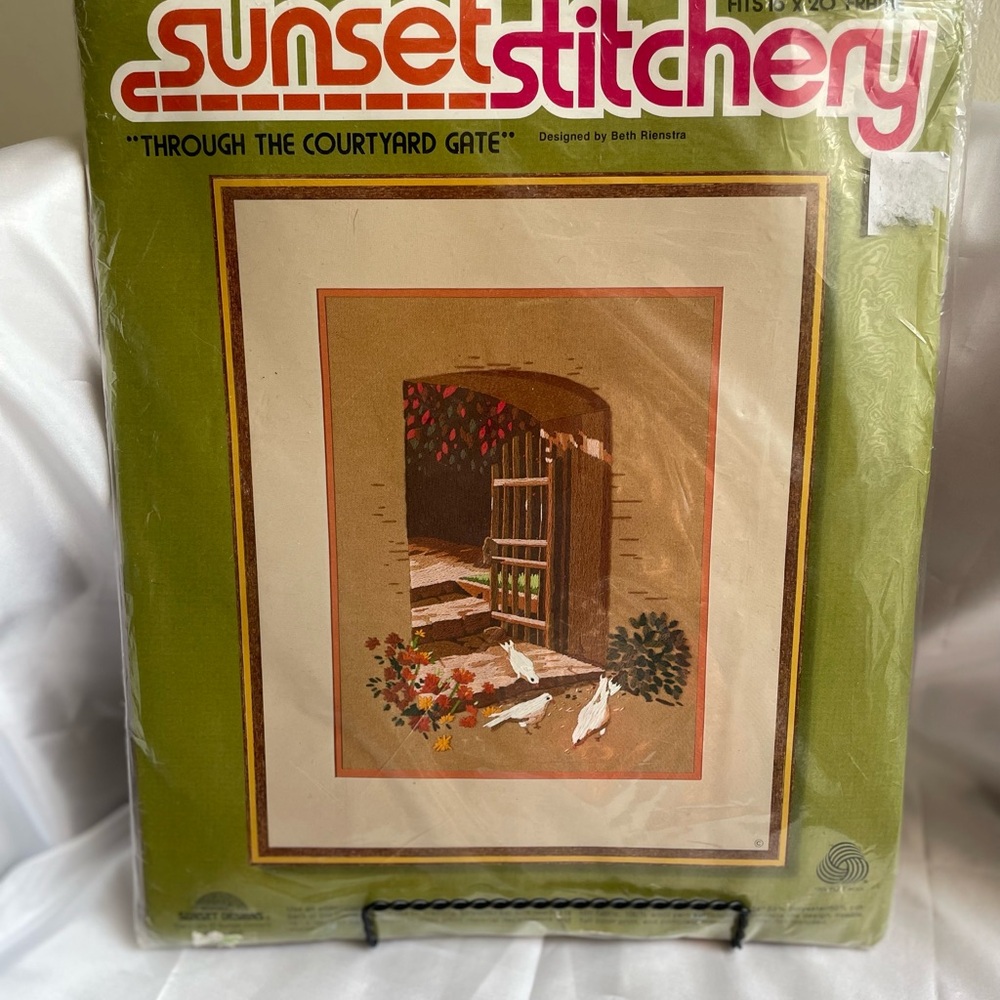 Sunset Stitchery Through The Courtyard Gate Embroidery Crewel Kit USA